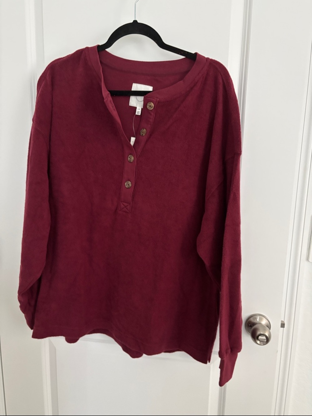 Women's Burgundy Henley Sweater